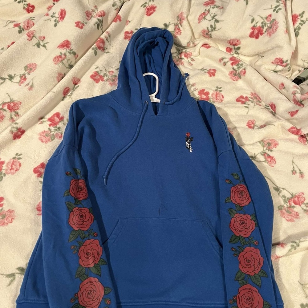Empyre Blue Hoodie with Red Rose Design